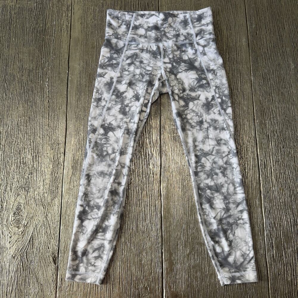 Athleta Tie Dye Salutation Powervita 7/8 Tight Women’s Size Small white/grey